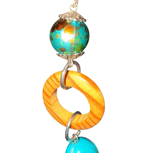 Unbranded Beaded‎ Statement Necklace Boho Beach Turquoise Silver Wood Festival - Picture 5 of 9